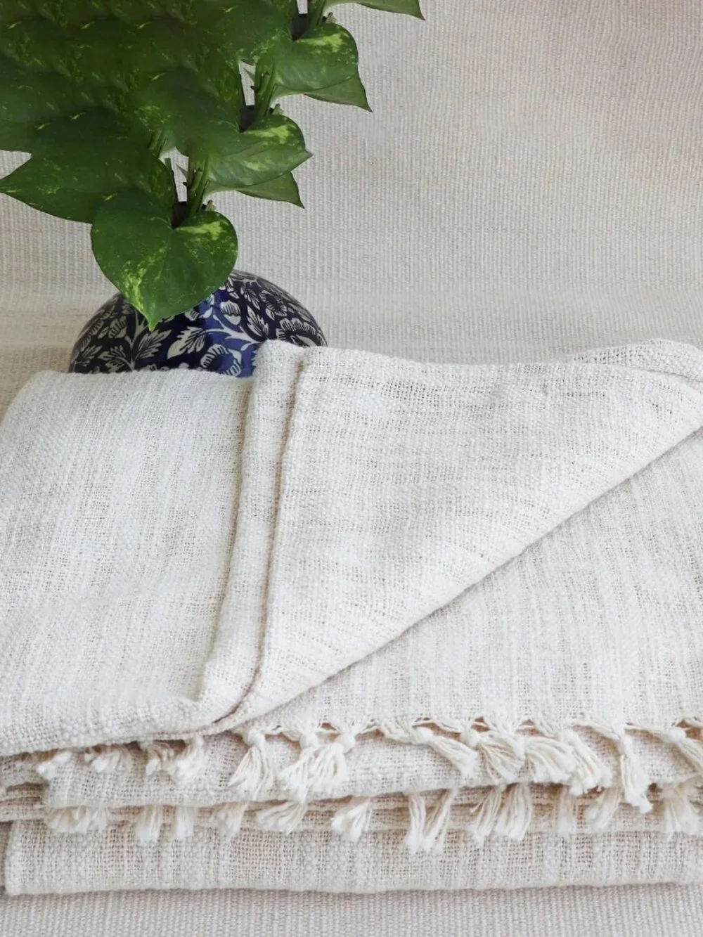 Premium Indian Handwoven Organic Cotton Blanket for Yoga & Meditation 84 x 54 In